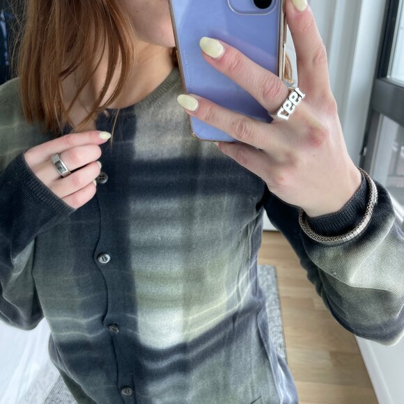 Prada Button Front Stripe Cardigan Black Gray 44 - Picture 2 of 8